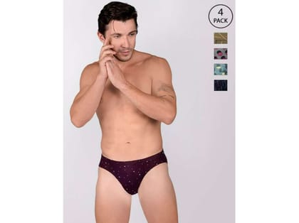 Frenchie Designer 100% Combed Cotton Printed Briefs for Men - Assorted Colours (Pack of 4) - 80 Frenchie Designer 100% Combed Cotton Printed Briefs for Men - Assorted Colours (Pack of 4) - 80