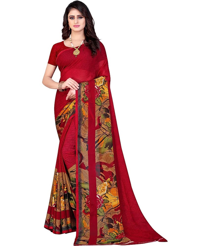 LEELAVATI Georgette Printed Saree With Unstitched Blouse Piece ( Multicolor )