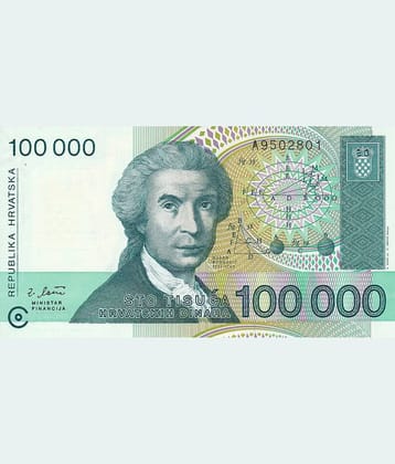 Croatia 100000 Dinara Top Grade Beautiful Gem UNC Banknote