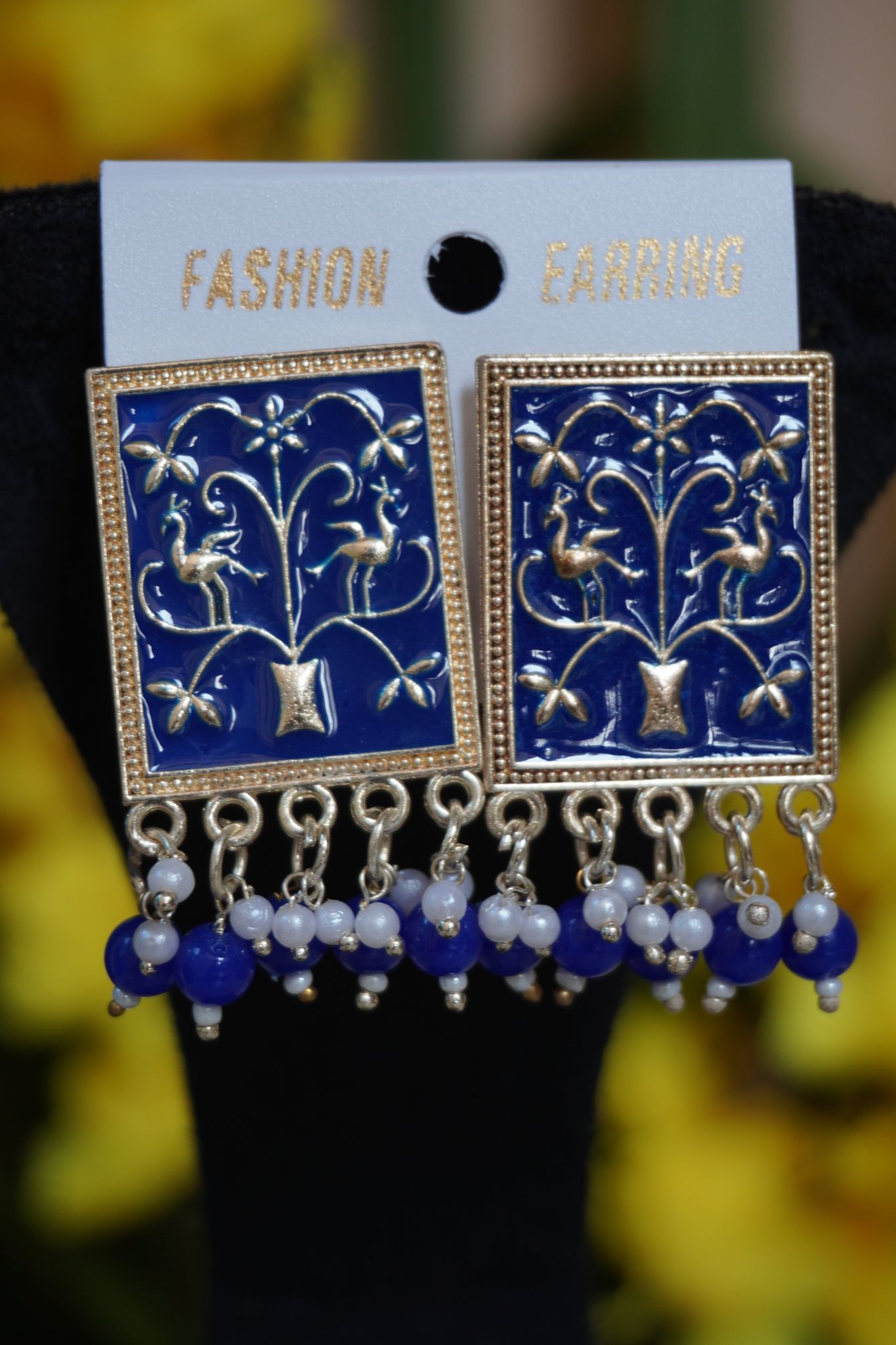 Navy blue colour rectangle shape meenakari stud-One Size
