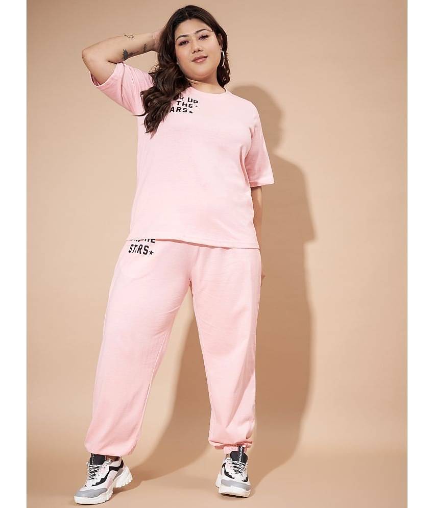 AUSTIVO Women Printed Top With Joggers Co-Ord Set ( Pink )