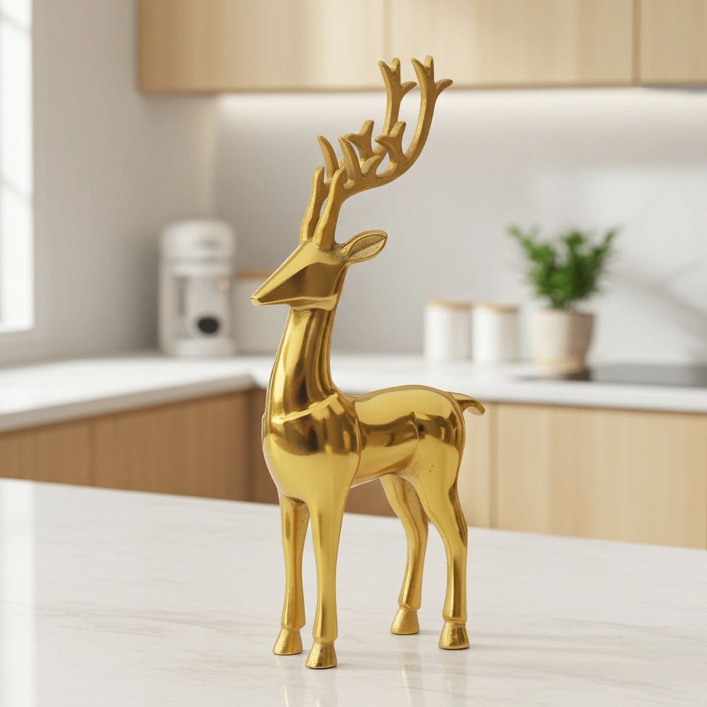 Aluminium Deer Showpiece for Home Decor | Modern Interior Statue, Height : 15 Inch (ANMAS260 G)