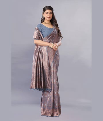 Gazal Fashions Banarasi Silk Embellished Saree With Unstitched Blouse Piece ( Grey )