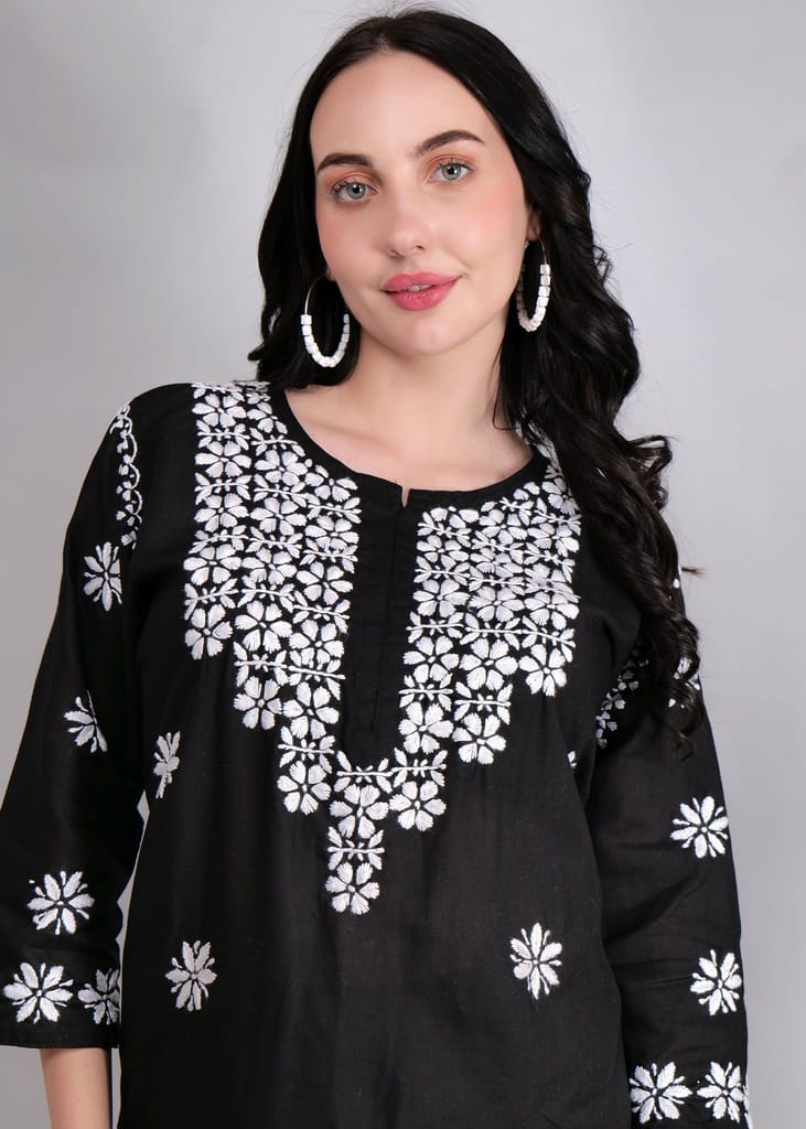 Pure Cotton Hand Embroidered Chikankari Plazo Set