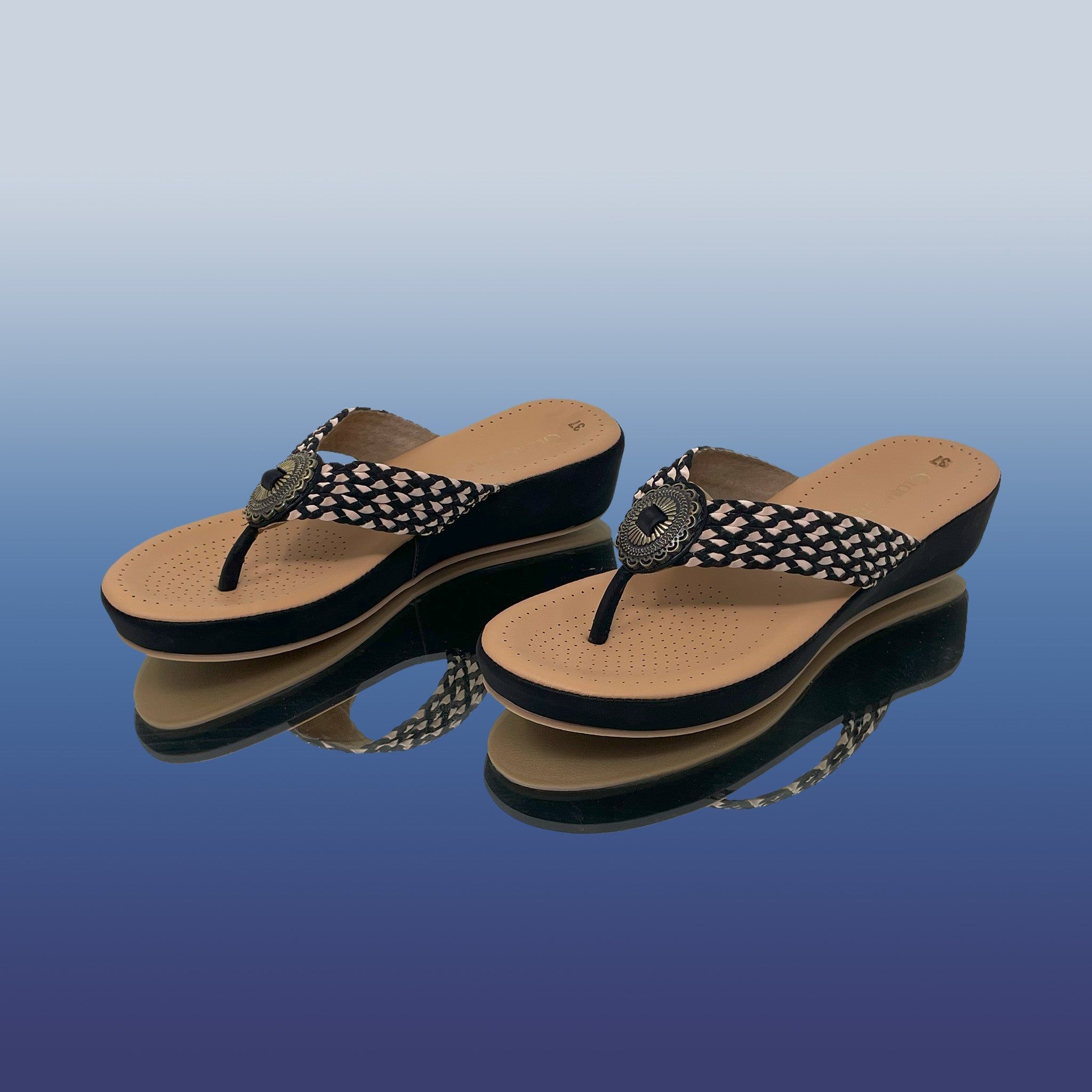 Black woven cord platforms-Black / 36