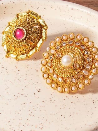 Rajwadi Inspired Gold Finish Adjustable Finger Ring Combo Set