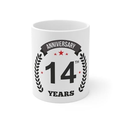 DARSHANS Ceramic 14th Anniversary Printed Coffee Mug (Color: White, Capacity:330ml)