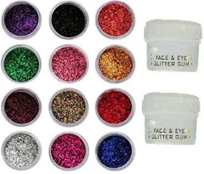 Elecsera Multi Colors Eye Dry Thick Shimmer Glitters - Pack of 12 Pcs with Eye Glue/Gum 72 g (Multicolored) - Makeup - Sets and Kits | Buy online on ZillyBuy