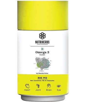 Nutriherbs Omega 3 with DHA Rich Algae Extract & EPA 800mg - 90 Capsules |Helps Maintains HDL Levels, Strong Hair & Nails