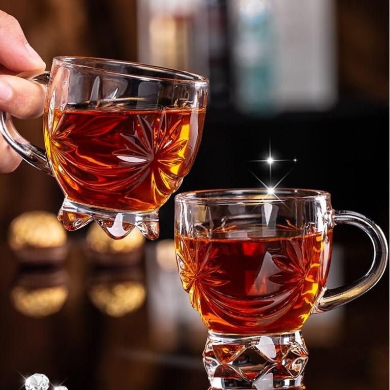 Star Design Glass Tea Cup, 145 ML, Pack of 6, Coffee Mug, Use for Green, Herbal, Lemon Tea, Hot/Cold Drinks Cups