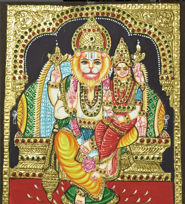 Lakshmi Narasimhar Tanjore painting By Authentic Handcrafting Method (Size 12x10)