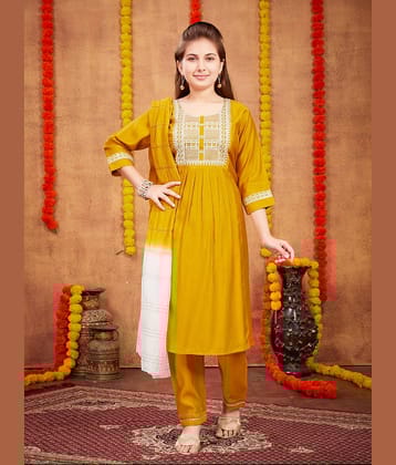 Aarika Girls Silk Kurta and Pant Set ( Pack of 1 , Mustard )
