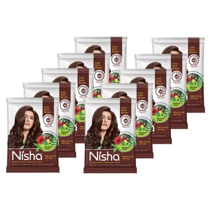 Nisha Henna Based Hair Color Dark Brown 10g Pack of 10, Ammonia Free Henna Powder Hair Colour Dye Brown Hair Color
