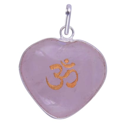 Rose Quartz Heart Border Pendant with Om Sign for Reiki Healing and Crystal Healing,Traditional Astrological Pendant for Women and Mens | Lucky Charm Positive Vibes Energy(KI_52)  by Krishna Impex