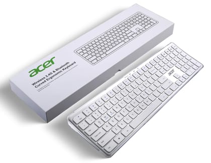 acer Clearview Curved Transparent Wireless Rechargeable Keyboard I Dual Connection Bluetooth + 2.4 G I Multi-Device Connection with 3 Bluetooth Connect I Supports iOS, Android, Windows, MAC System acer Clearview Curved Transparent Wireless Rechargeable K
