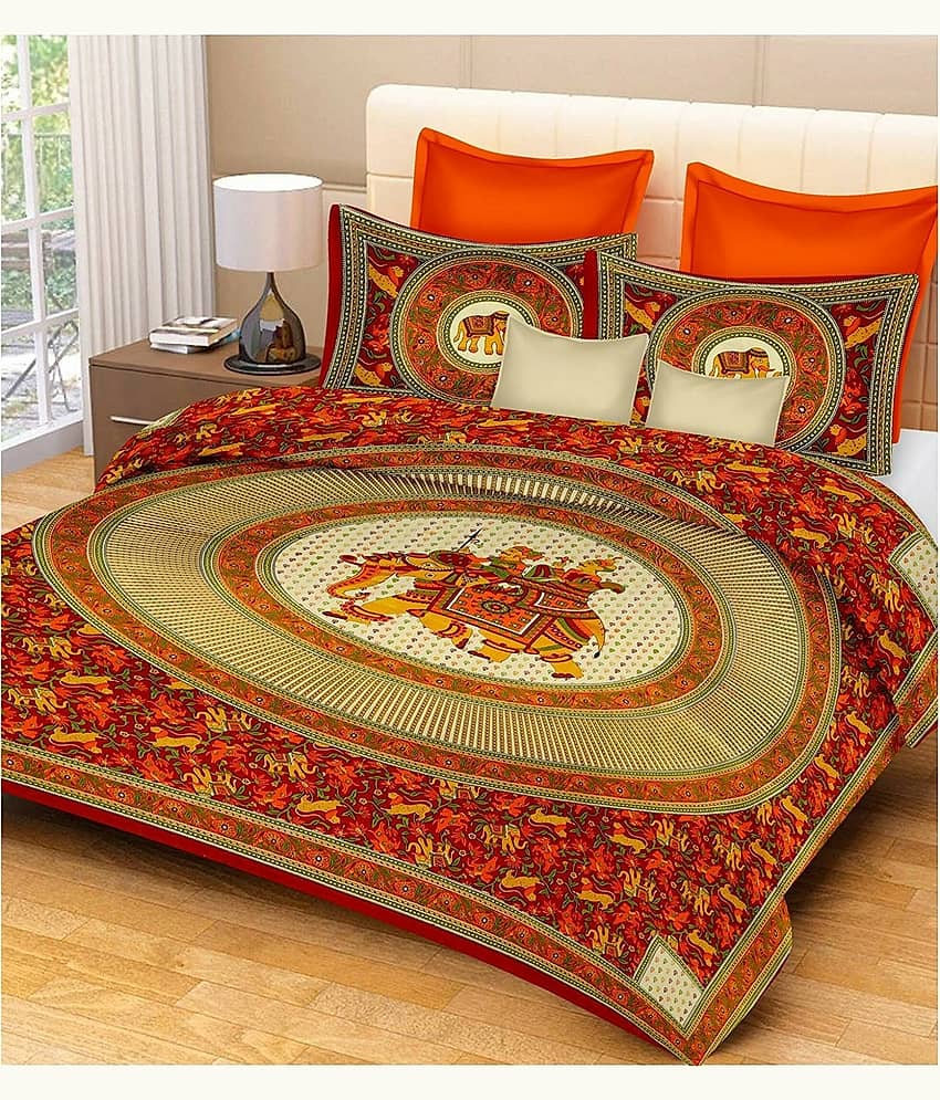 PETROSOLY Cotton 1 Double Queen Bedsheet with 2 Pillow Covers ( Red )