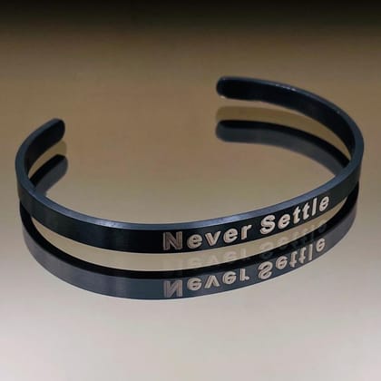 5mm Matte Finish 316 Surgical Stainless Steel Customized Personalised Laser Engraved Free Size Cuff Kada Bangle Bracelet Unisex-Black / Front