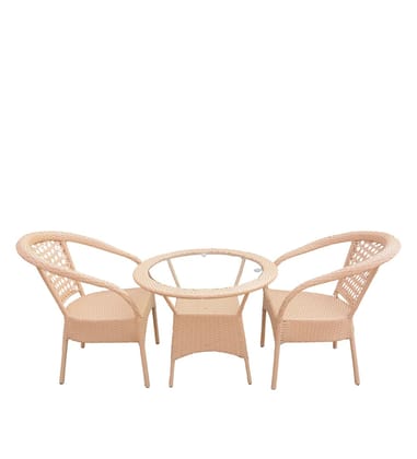 Wicker Outdoor Seating Set 2 Chairs And 1 Table Set For Garden and Living Room (Cream)