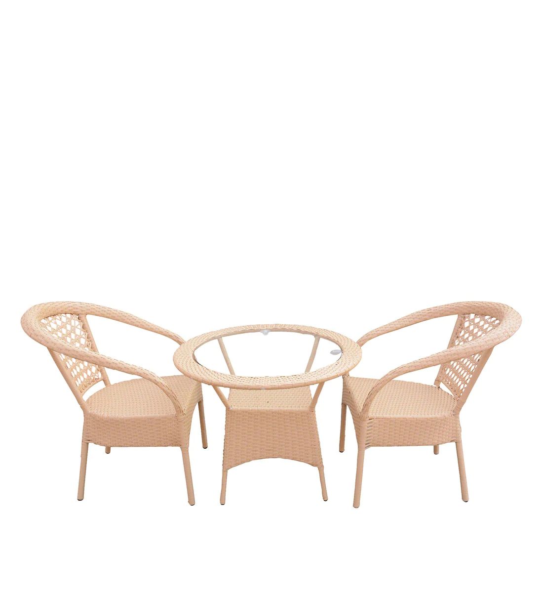 Wicker Outdoor Seating Set 2 Chairs And 1 Table Set For Garden and Living Room (Cream)
