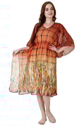 Yellow Printed Kaftan with Stem Floral Border-L / Yellow