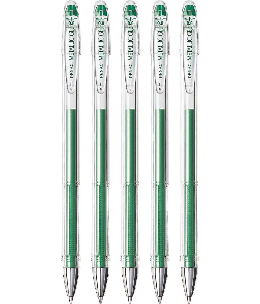 Penac FX-3 Gel Glitter Pen 0.8mm metallic green (Pack of 5)