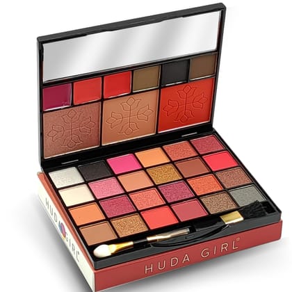 HUDA GIRL All-in-One Makeup Kit with Mirror - Includes 24 Eyeshadow Palette with Brush, 3 Eyebrow Powder, 3 Lip Gloss, 2 Applicator, Blush Contour and Highlighter Palette for Girl & Womens HUDA GIRL All-in-One Makeup Kit with Mirror - Includes 24 Eyeshad