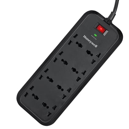 Honeywell 8 Universal Sockets Surge Protector, 2 Meter Cord, 20000Amp, Device Secure Warranty, Automatic Overload Protection,Spike Guard/Extension board, Master Switch