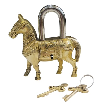 Brass Horse Lock God Idol Statue | Traditional Brass Vastu Horse Showpiece, Height : 5.5 Inch (BSMAS1486 K)