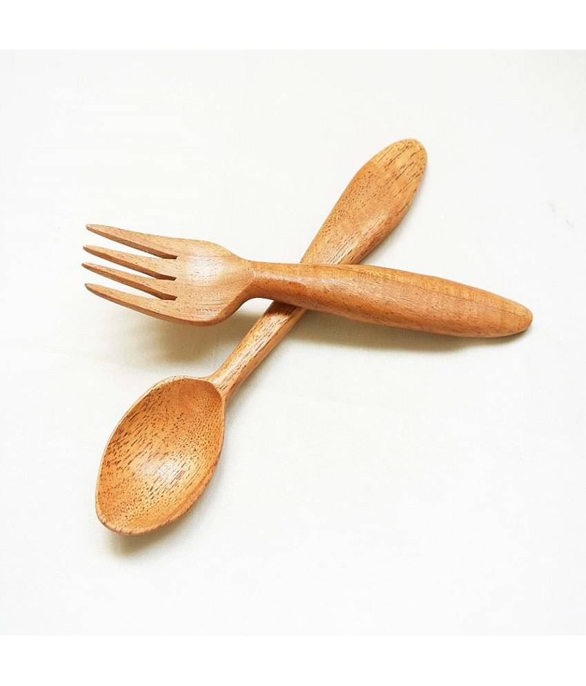 Agri Club Neem Wood Spoon 1pcs, Fork 1 pcs Combo