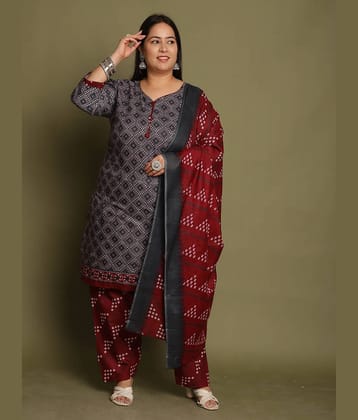 Rajnandini Cotton Blend Printed Kurti With Pants Women's Stitched Salwar Suit - Grey ( Pack of 1 )