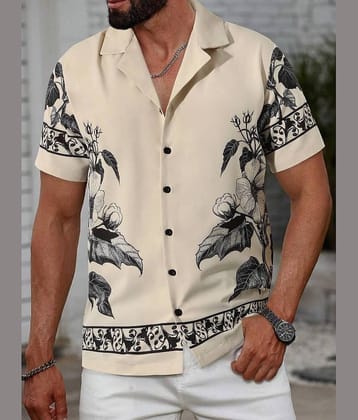 HARPITA Cotton Blend Regular Fit Printed Half Sleeves Cuban Collar Men's Casual Shirt - Beige ( Pack of 1 )