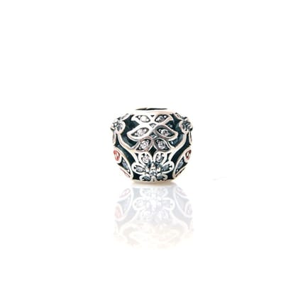 Red Ladybird & Flowers | 925 Silver charms for Bracelets / Chain-Free / Silver / Modern
