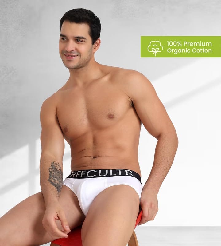 FREECULTR Men's Underwear Organic Cotton (Ultrasoft Waistband) Premium Snug-Fit Brief Pack of 1-White