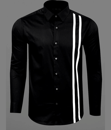 VERTUSY Cotton Blend Regular Fit Striped Full Sleeves Men's Casual Shirt - Black ( Pack of 1 )