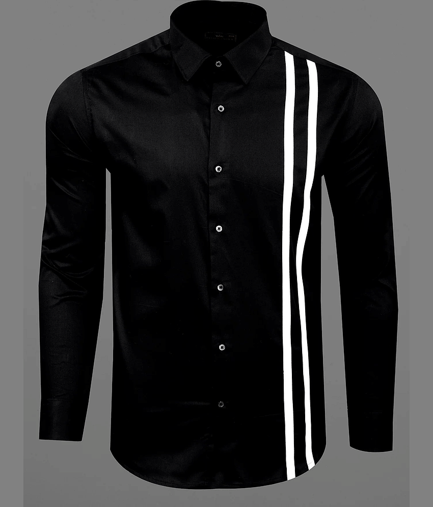 VERTUSY Cotton Blend Regular Fit Striped Full Sleeves Men's Casual Shirt - Black ( Pack of 1 )