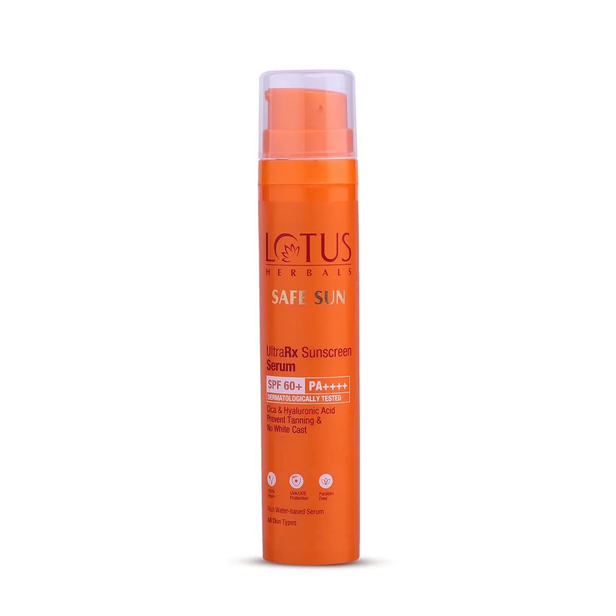 Lotus Herbals Safe Sun UltraRX Sunscreen Serum SPF 60+ PA++++, 50ml | Dermatologically Tested | Cica & Hyaluronic Acid, Prevent Tanning & No White Cast