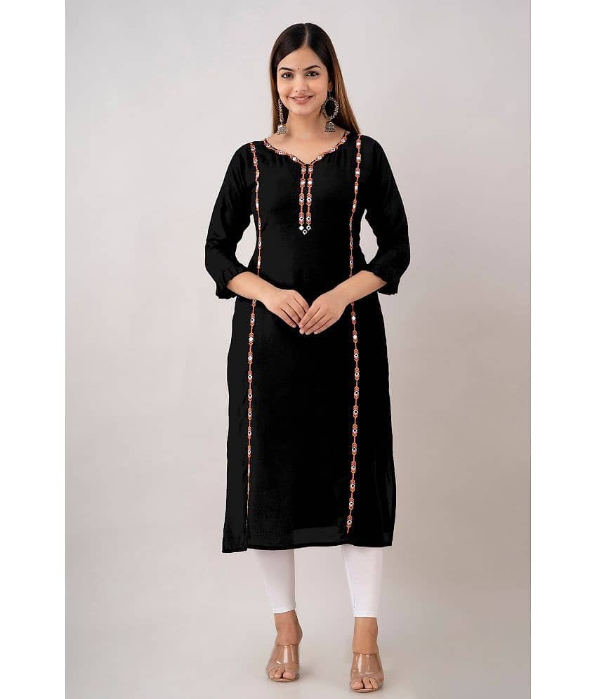 Kapadia - Black Rayon Women's Straight Kurti ( Pack of 1 )