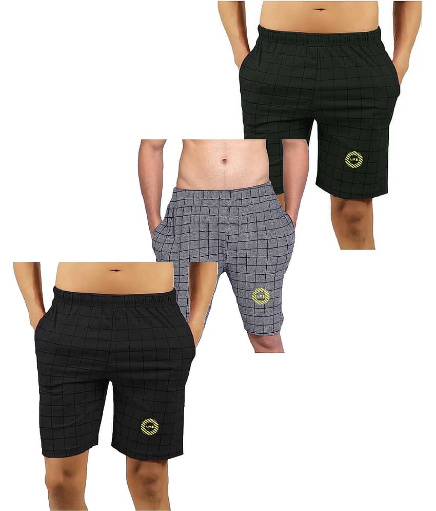 MRB Cotton Lycra Printed Multicolor Men's Shorts Pack of 3