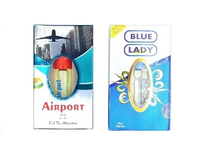 Airport and Blue Lady Attar Roll-on Attar Combo Each 8ml (Long Lasting/Alcohol Free Attar)