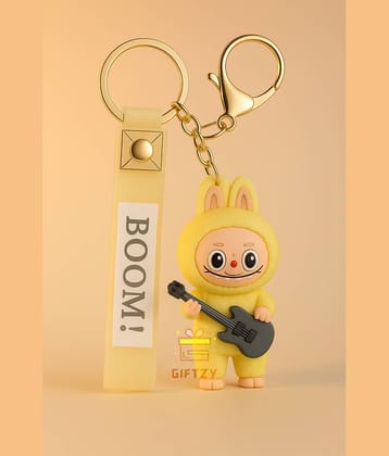 Yellow Labubu Toy Keyholder Labubu Doll Cartoon Silicone Keyring for Girls-teens Gifting Key Chain