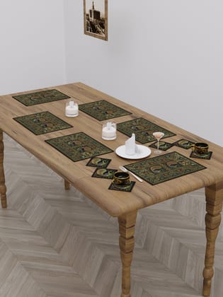 Banarasi Zari Set of 6 Placemats with 6 Coasters-Banarasi Zari / 6 Seater / Placemats & Coasters