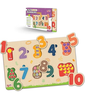 Numbers Counting 1-10  Wooden Puzzle Board with Pictures for Kids - Knob & Peg Puzzles Games for Boys, Girls, Preschool Children - Learning & Education Wooden Toy Jigsaw Puzzle Set - Fun & Learn Puzzle Tray With Knob For Kids