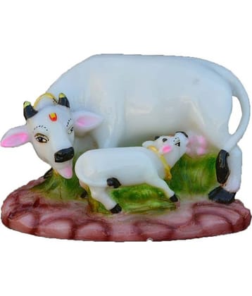 eCraftIndia White & Green Polyresin Cow and Calf Showpiece