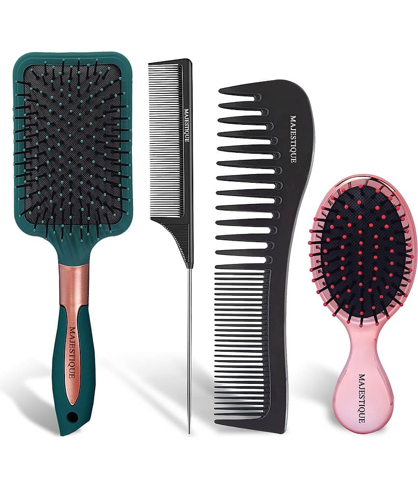 Majestique Mini Detangler Hair Brush, Massage Paddle for Adults & Kids - (Pack of 4) Color May Vary