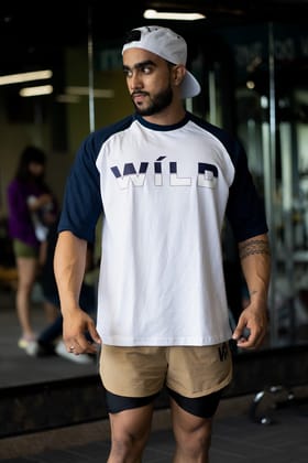 WILD Printed Dual Tone Oversized T-shirt (WHITE)-S