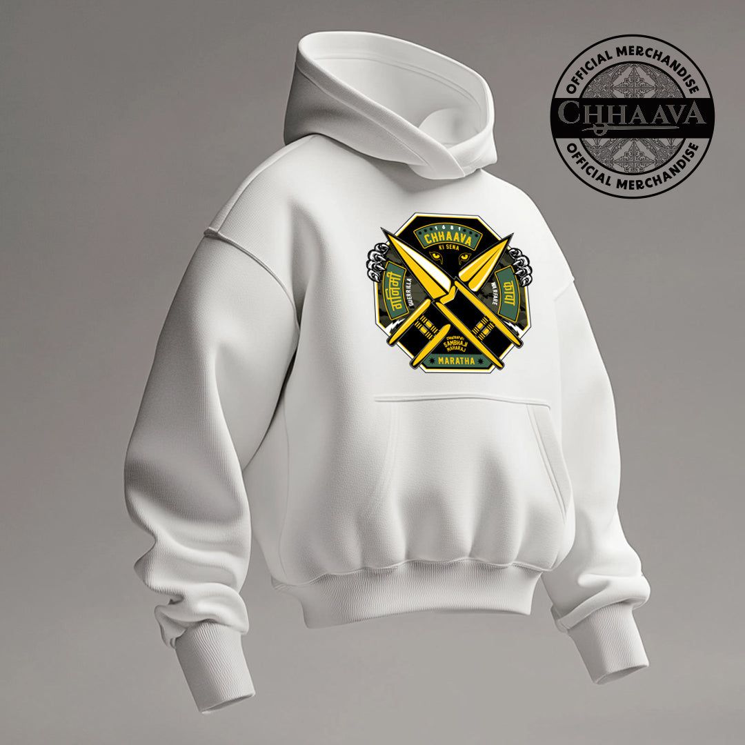 Chhaava: The Battle Shield Edit - White Hoodie-S