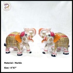 Marble Golden Elephant Pair Statue