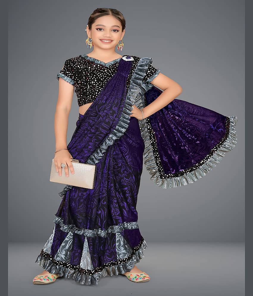 HARPITA Lycra Saree For Girls ( Wine , Pack of 1 )