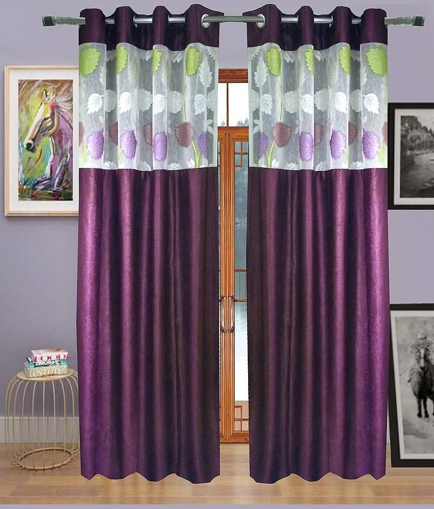 Homefab India Plain Semi-Transparent Eyelet Door Curtain 7ft (Pack of 2) - Multicolor