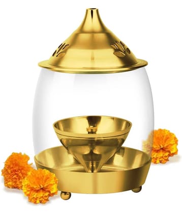 Treo By Milton Arpan Brass Diya With Borosilicate Glass Cover | Mandir | Office | Home